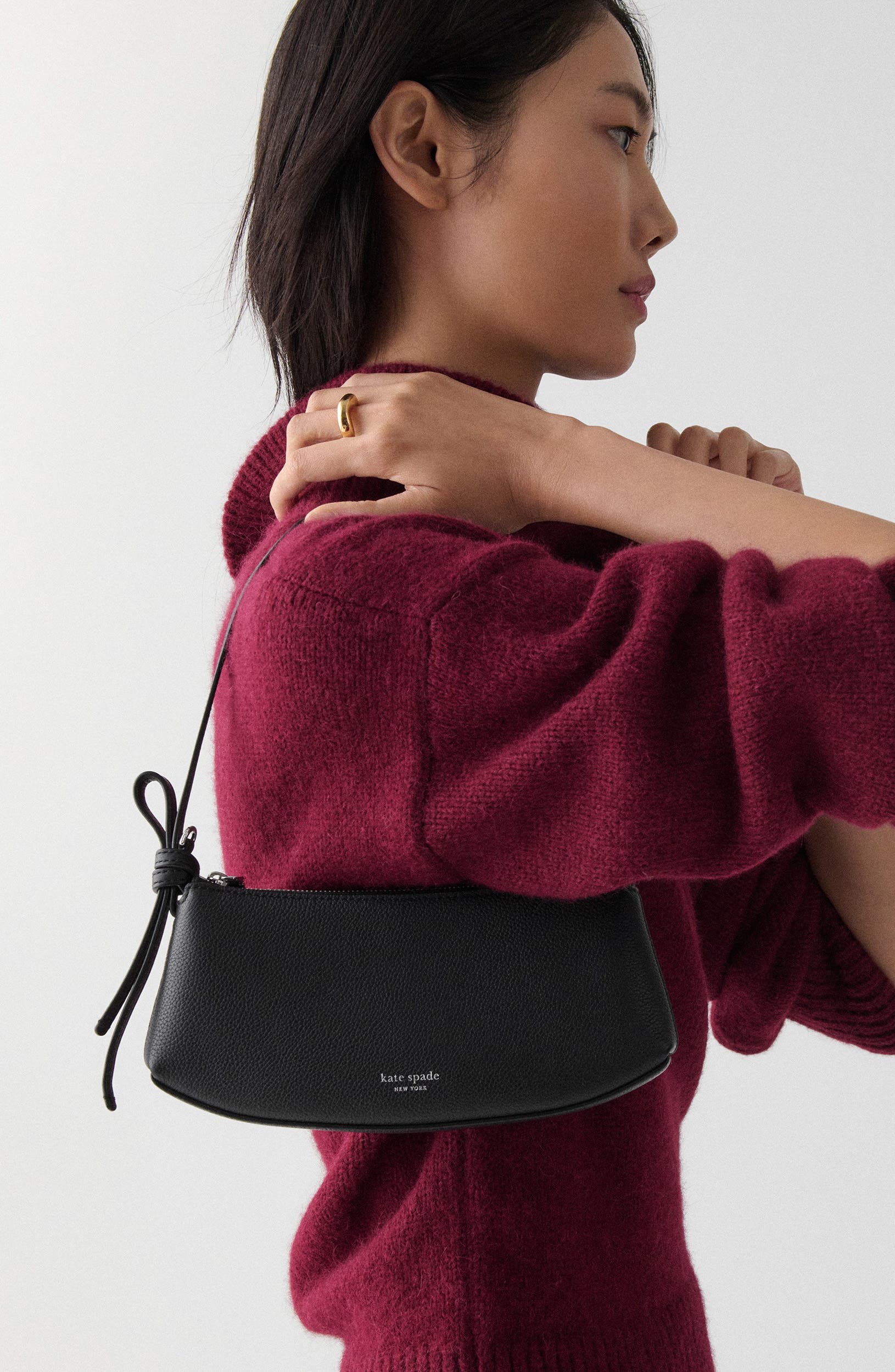 Kate Spade New York loop pebble leather shoulder bag, Alternate, color, Black