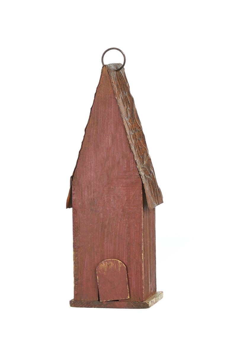 13.25"H Retro Wooden Distressed Garden Birdhouse, Alternate, color, Red