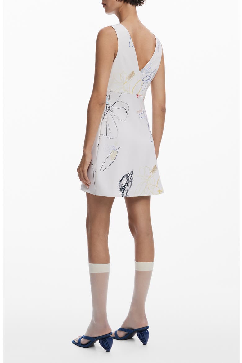 Sketched Floral Sleeveless Minidress, Alternate, color, WHITE/ LIGHT BEIGE
