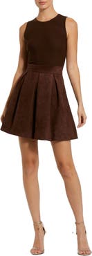 Mac Duggal Sleeveless Mesh And Suede A Line Mini Dress