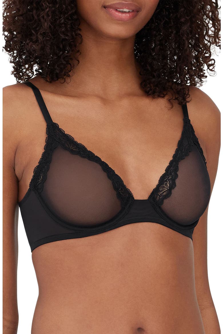 Passion Underwire Plunge Unlined Mesh Bra, Main, color, BLACK