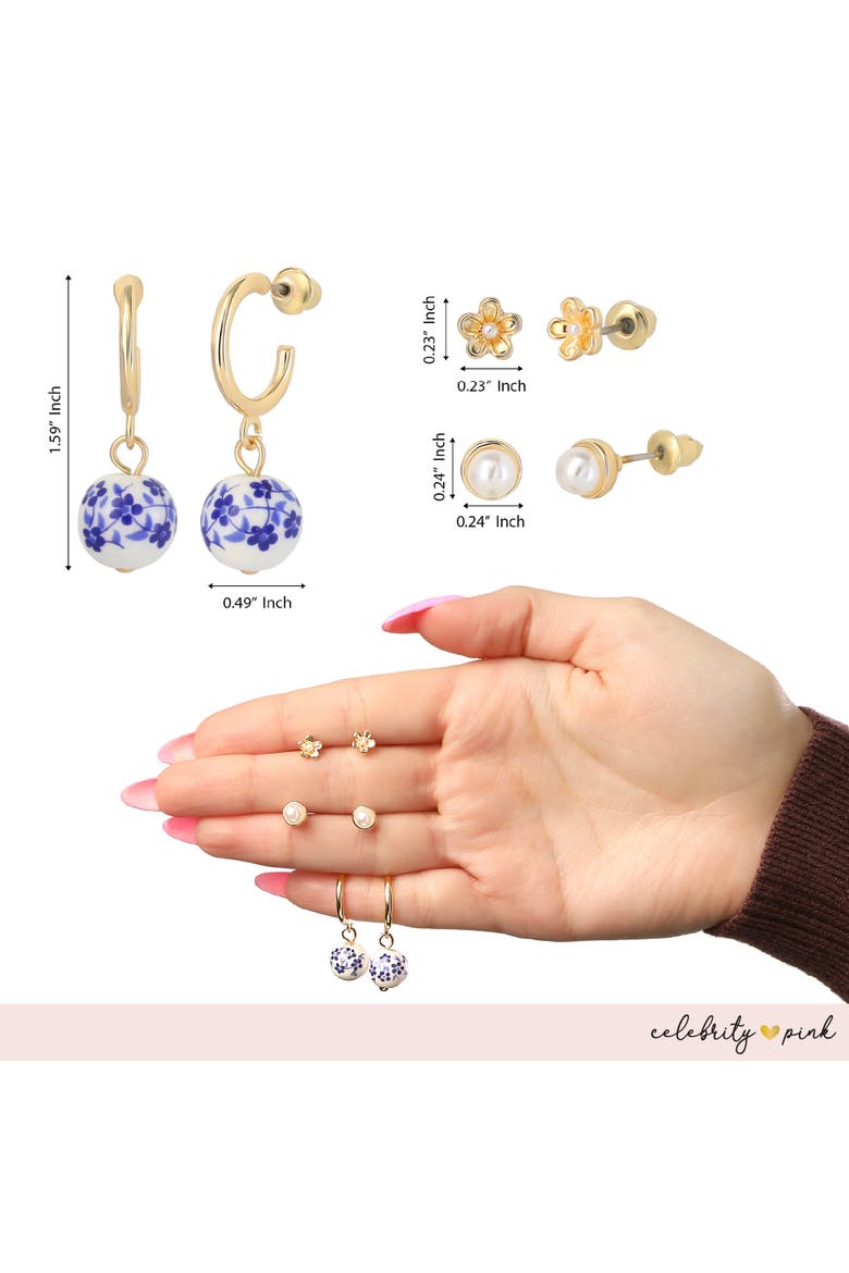 Womens Gold-Tone Hoop Earrings and Stud Earring Pack of 6 | 6-Pack, Small Hoops and Stud Earrings, Everyday Gold Jewelry for Women, Alternate, color, Gold-Tone