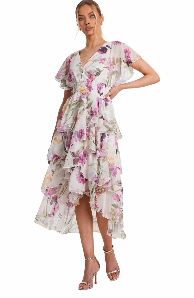 QUIZ Floral Chiffon Tiered Maxi Dress, Main, color, 