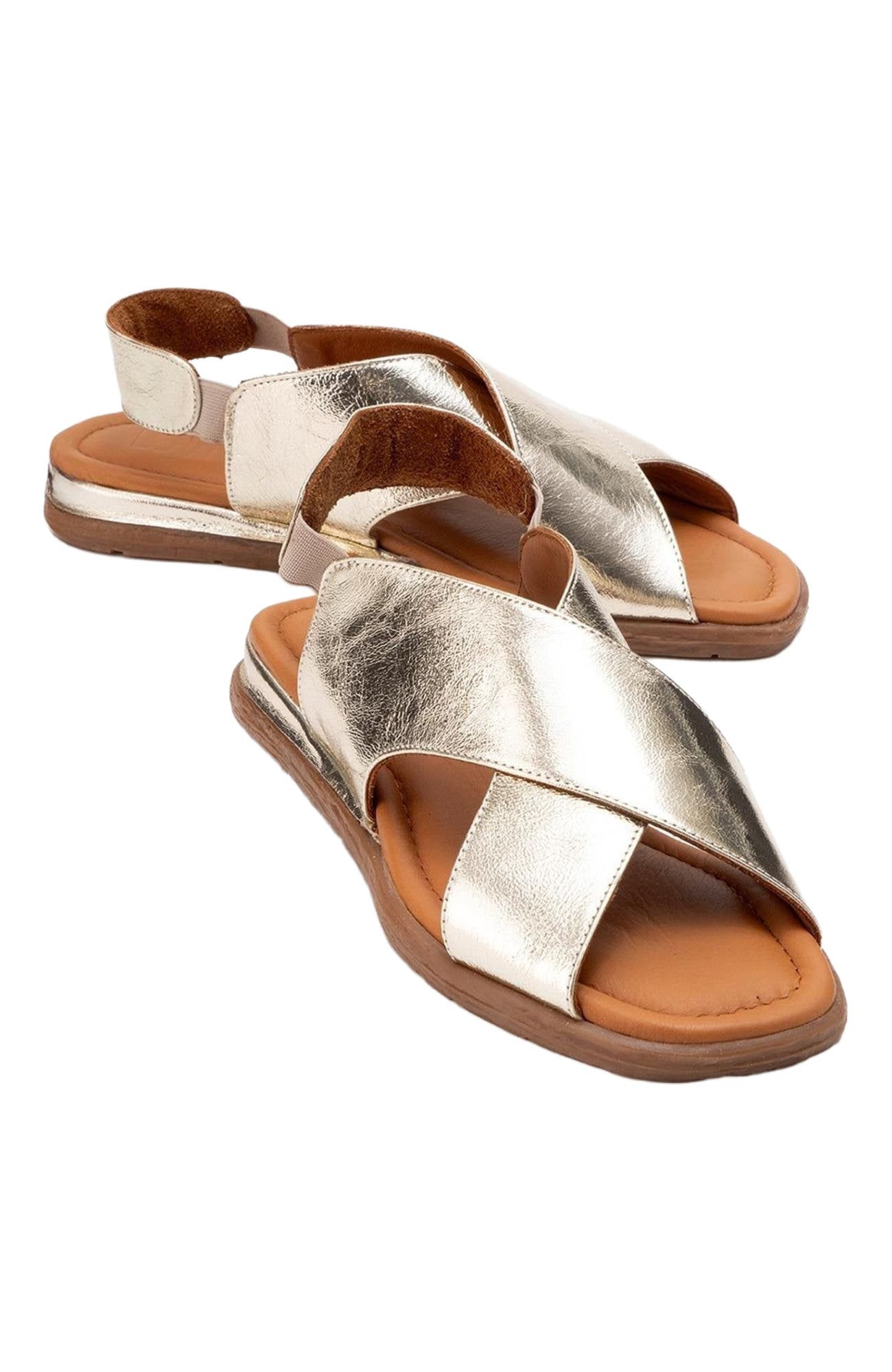 Forever & Always Shoes Broods Elastic Leather Slip On Sandals, Alternate, color, Gold Leather