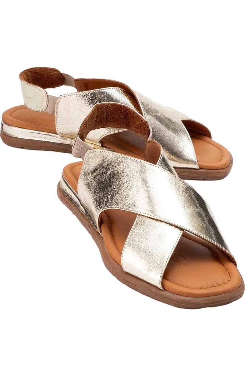 Forever & Always Shoes Broods Elastic Leather Slip On Sandals, Alternate, color, Gold Leather