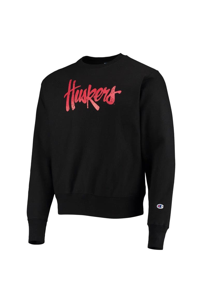 Men's Champion Black Nebraska Huskers Vault Logo Reverse Weave Pullover Sweatshirt, Alternate, color, Black