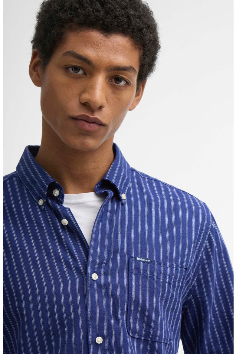 Nelson Tailored Fit Stripe Linen & Cotton Button-Down Shirt, Alternate, color, INDIGO