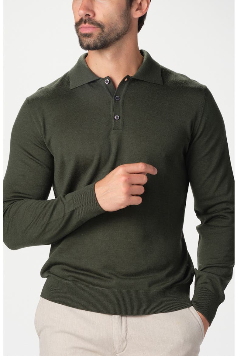 Lightweight Merino Wool Three-Button Polo, Alternate, color, FOREST