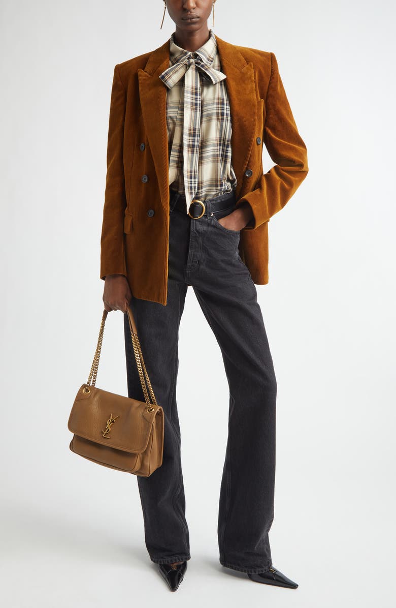 Saint Laurent Double Breasted Corduroy Blazer, Alternate, color, Cognac