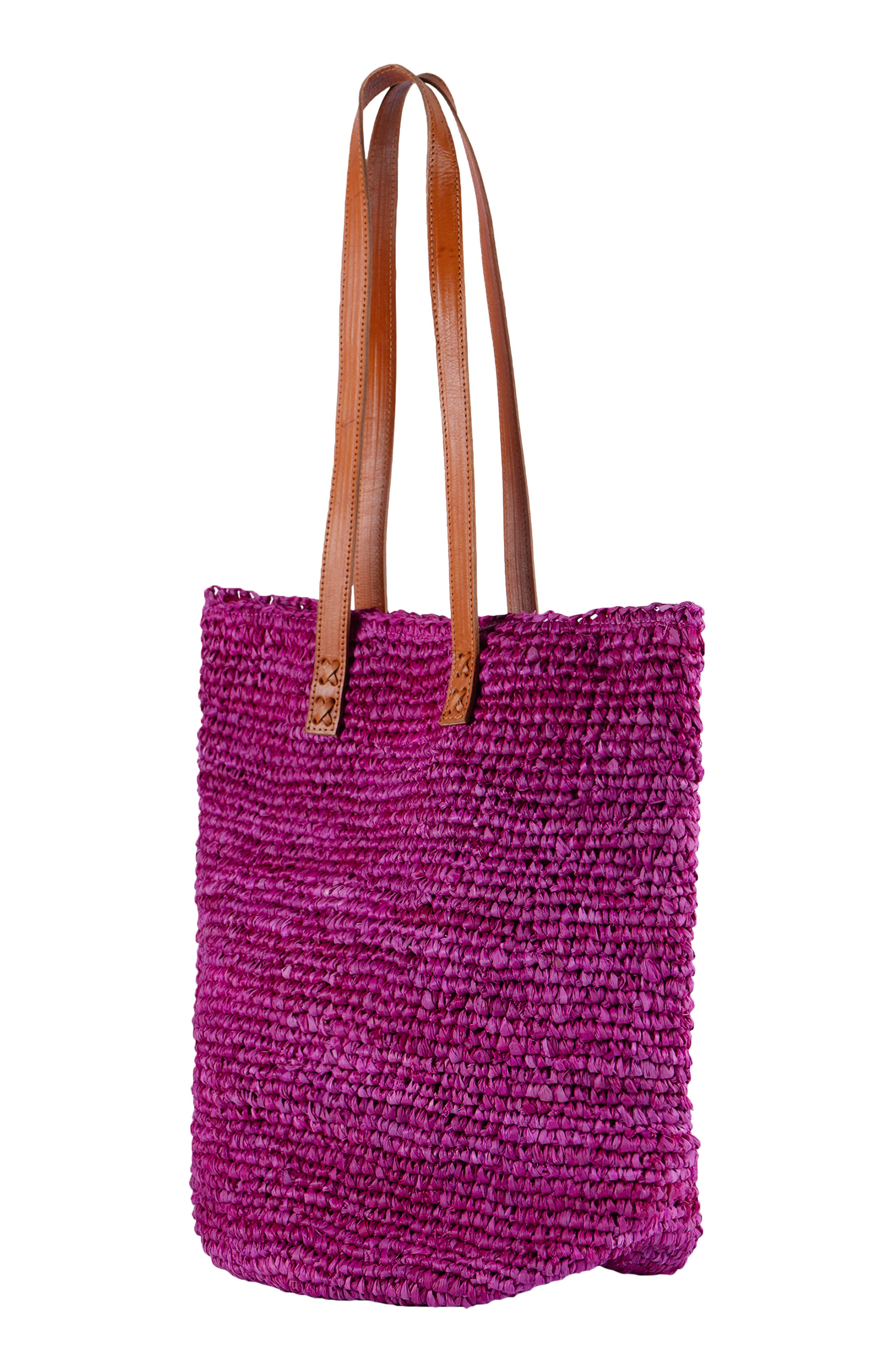 Hamptons Raffia Tote, Alternate, color, FUCHSIA