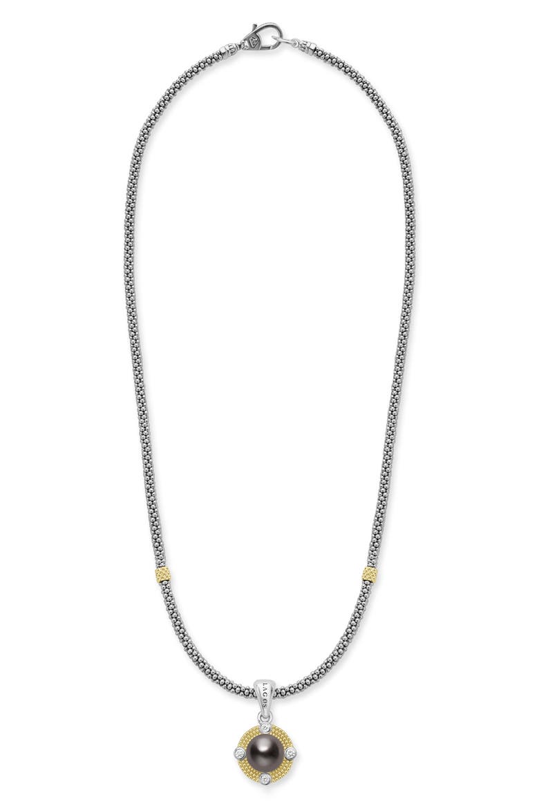 Luna Freshwater Pearl & Diamond Lux Pendant Necklace, Main, color, SILVER