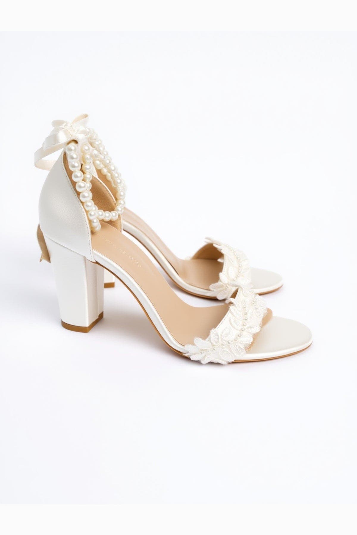 Forever & Always Shoes Elysia Pearl & Lace Wedding Heel, Alternate, color, Ivory