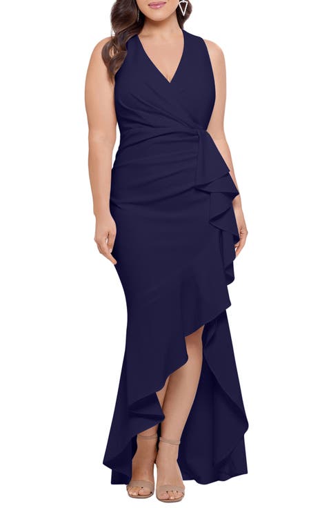 Sleeveless High-Low Ruffle Gown (Regular & Plus)
