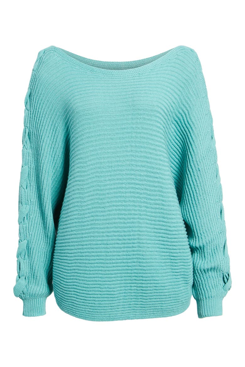 Lace-Up Sleeve Sweater, Alternate, color, GREEN AGATE