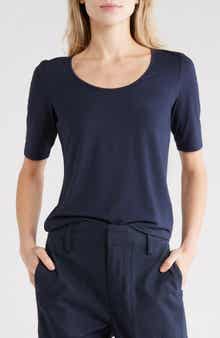Scoop Neck Elbow Sleeve T-Shirt