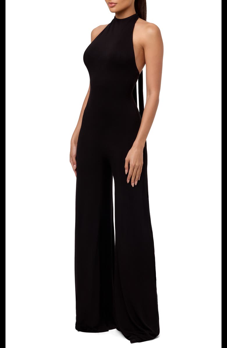 Naked Wardrobe Smooth Halter Wide Leg Jumpsuit, Alternate, color, Black
