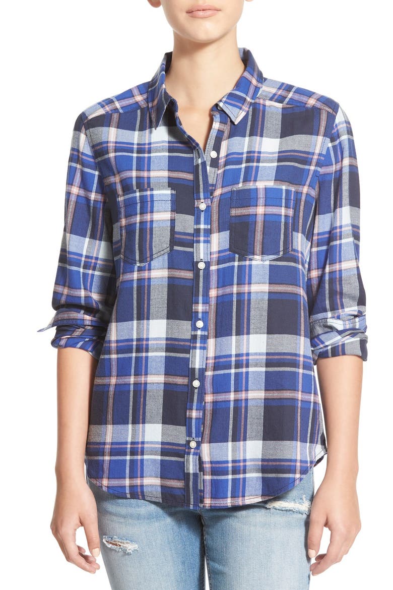 Plaid Flannel Shirt, Main, color, BLUE MARINE JENNA PLAID
