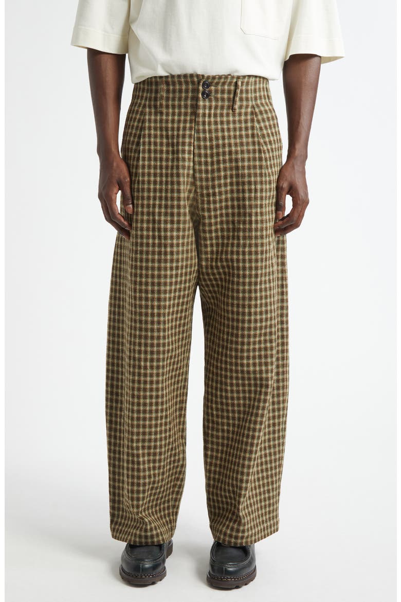 Pleated Wide Leg Trousers, Main, color, BROWN CHECK