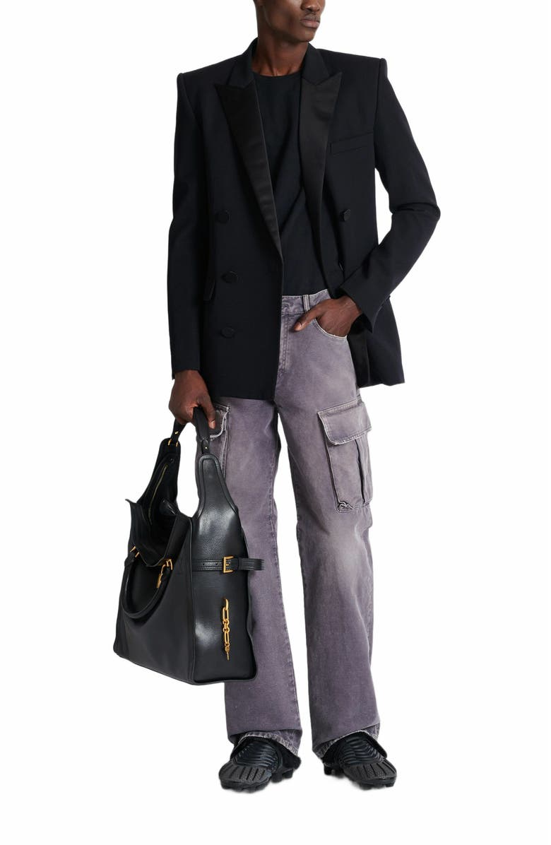 Balmain Denim Loose-Fit Cargo Jeans, Alternate, color, Grey