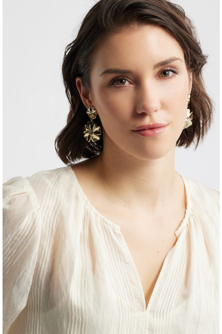 Pansy Drop Earrings, Alternate, color, CLEAR- GOLD