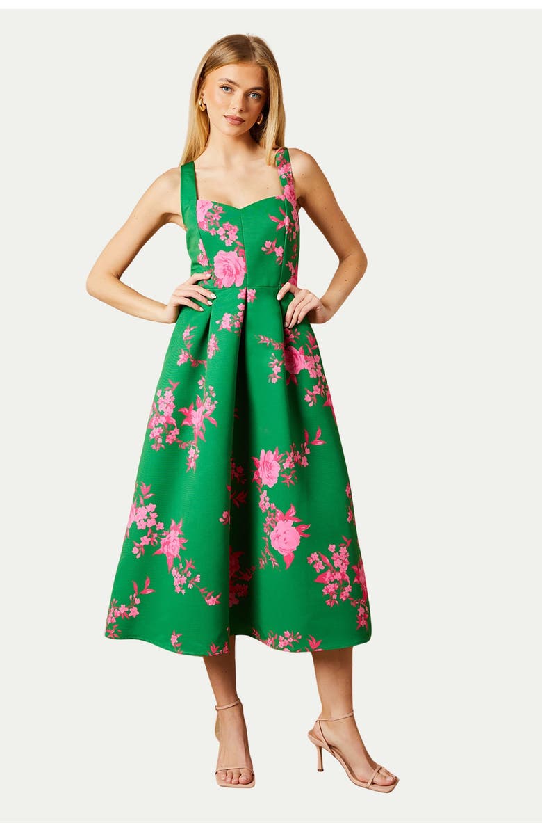 Oasis Occasion Floral Strappy Twill Midi Dress, Main, color, Green