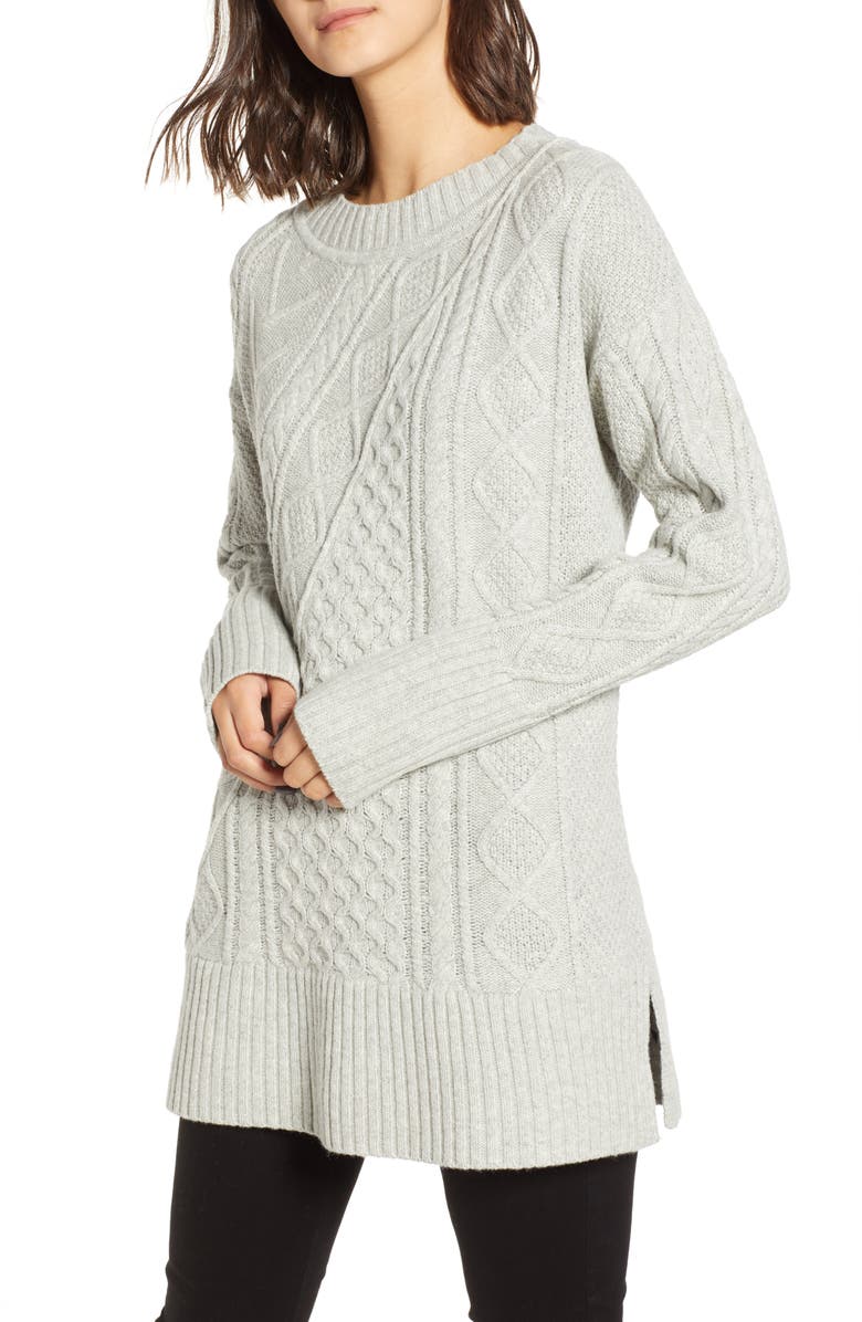 J.Crew Patchwork Cable Knit Oversize Tunic Sweater, Main, color, 