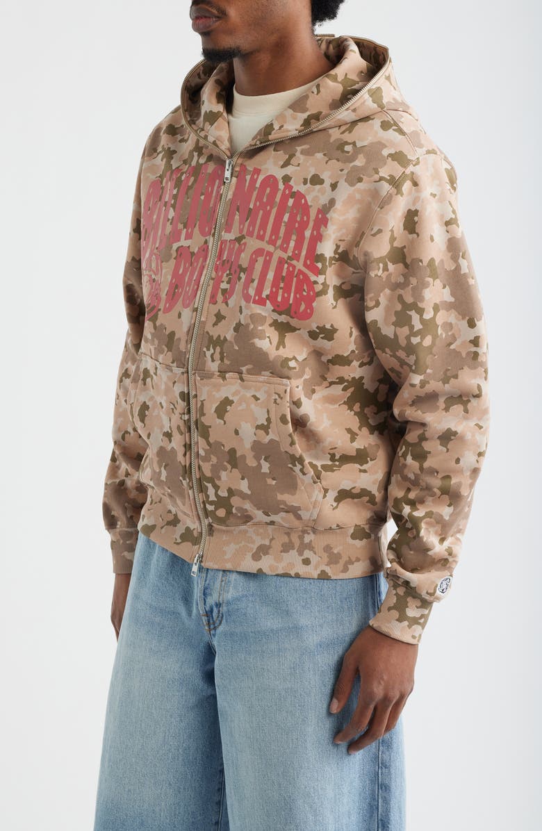 Billionaire Boys Club Camouflage Cotton Zip Front Graphic Hoodie, Alternate, color, Doeskin
