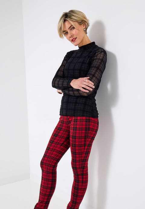 Burnout Plaid Mockneck Tee (plus)