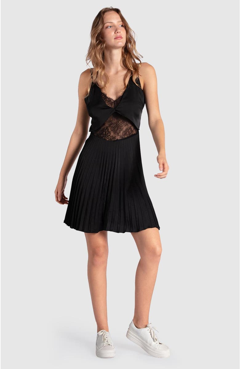 Belle & Bloom Feel It Still Lace Trim Mini Dress, Alternate, color, Black