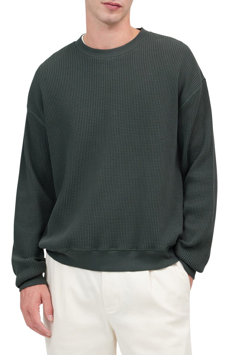 Madewell Cotton Thermal Sweatshirt, Main, color, Industrial Green