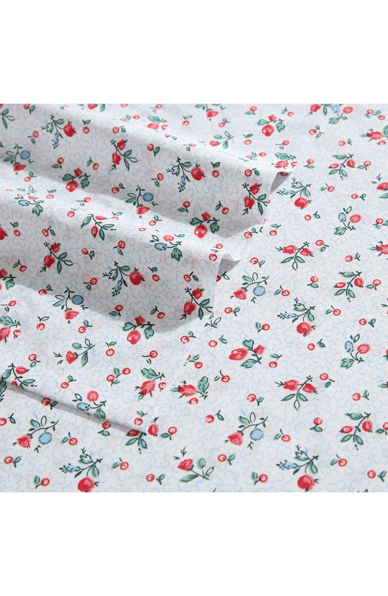 Laura Ashley Aylesmore Ditsy Floral King Cotton Percale Sheet Set, Alternate, color, Bright Red