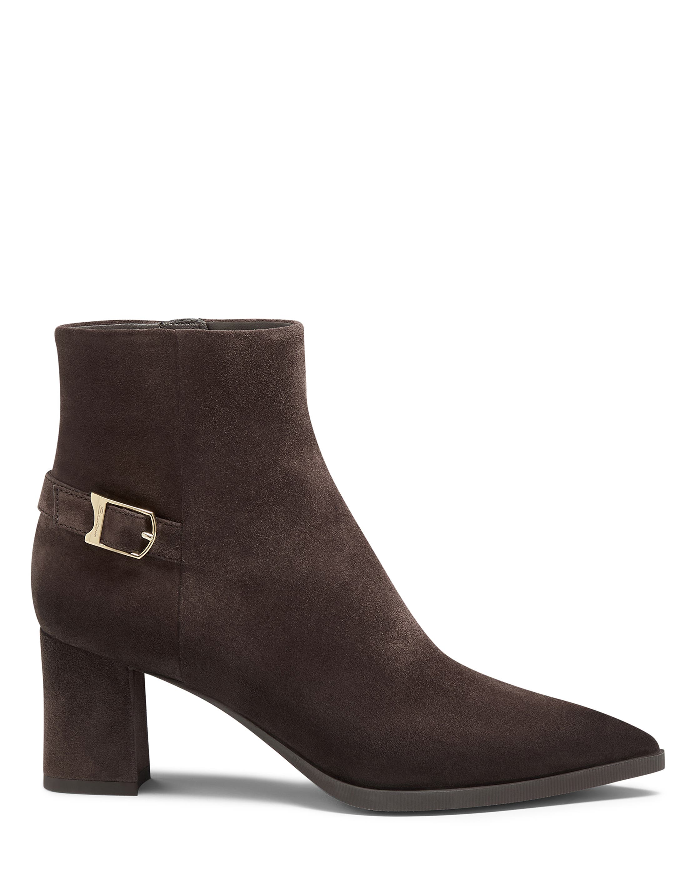 Women's Suede Mid-Heel Ankle Boot with Decorative Strap, Main, color, Dark Brown