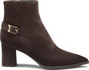 Santoni Women's Suede Mid-Heel Ankle Boot with Decorative Strap