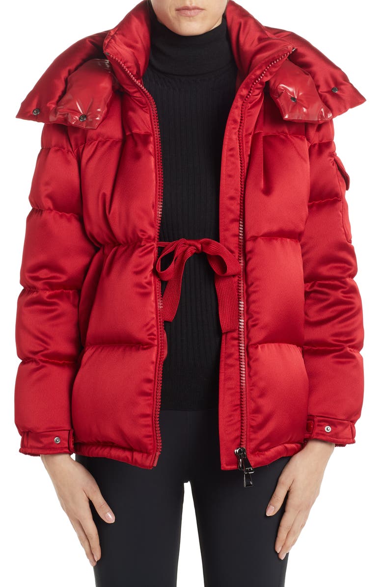 Moncler Wil Hooded Quilted Down Satin Puffer Jacket, Alternate, color,