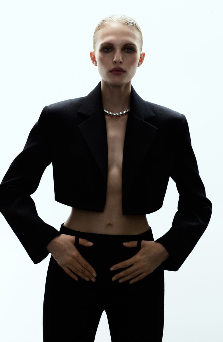 MANGO x Kaia Gerber Wool Crop Blazer, Alternate, color, Black