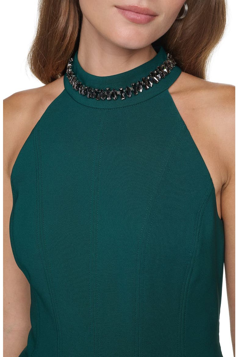 Embellished Halter Fit-and-Flare Dress, Alternate, color, Spruce