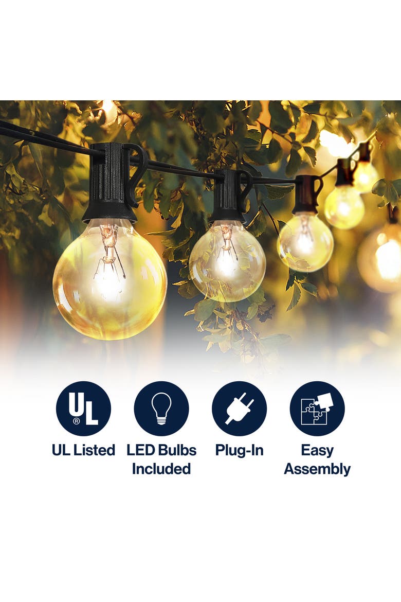 25-Light Indoor/Outdoor 25 ft. Contemporary Rustic Incandescent G40 Bistro Globe Bulb String Lights, Alternate, color, Black
