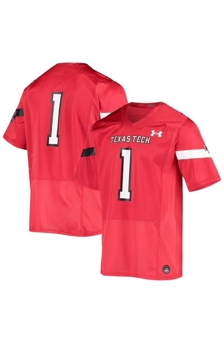 Under Armour Men's Under Armour #1 Red Texas Tech Red Raiders Logo Replica Football Jersey, Main, color, 