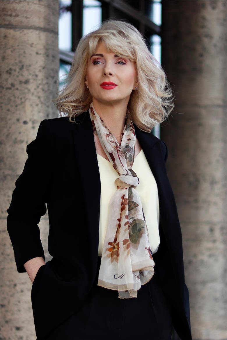 Botanica -  Long Sheer Silk Scarf for Women, Alternate, color, Beige