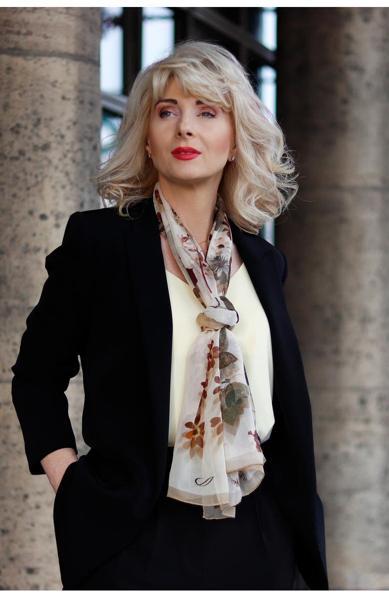 Elizabetta Botanica - Long Sheer Silk Scarf for Women, Alternate, color, Beige