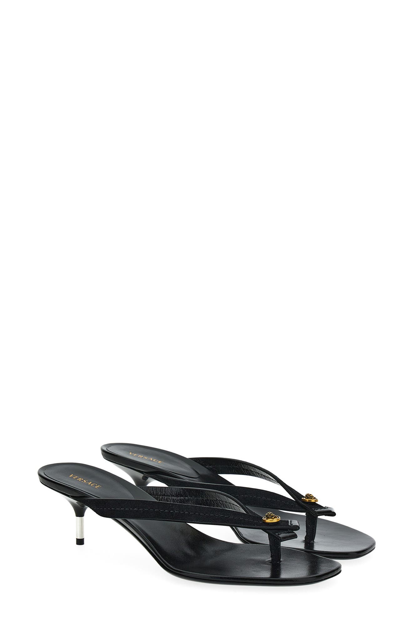 Versace Medusa Leather Thong Sandal, Main, color, Black-Gold
