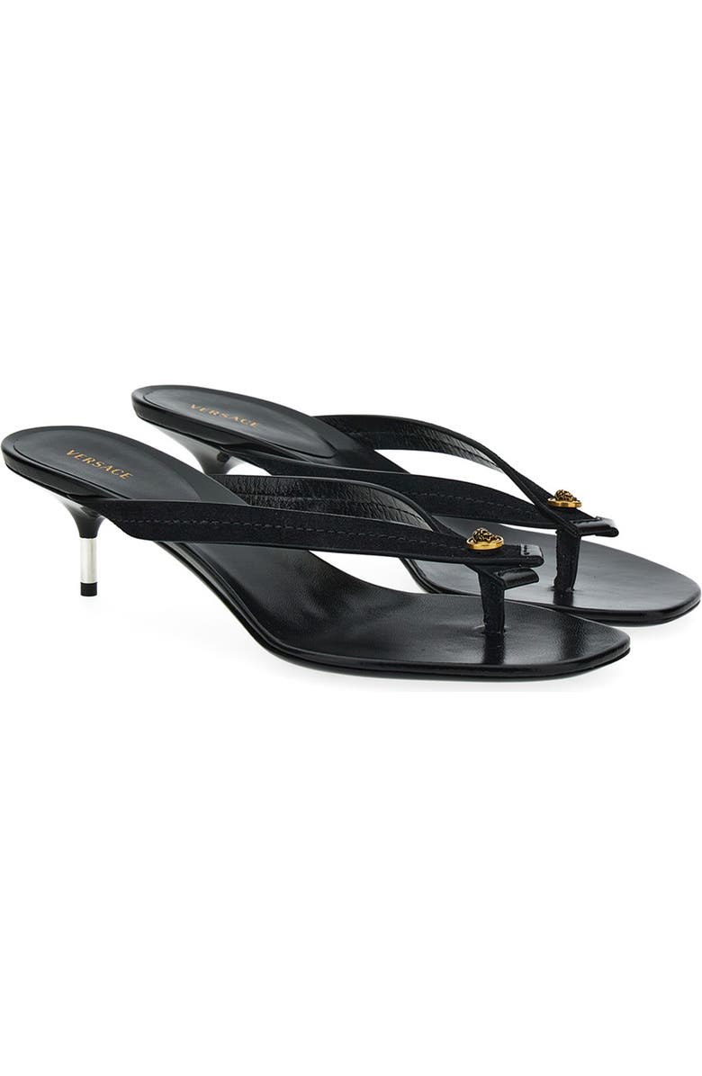 Versace Medusa Leather Thong Sandal, Main, color, Black-Gold
