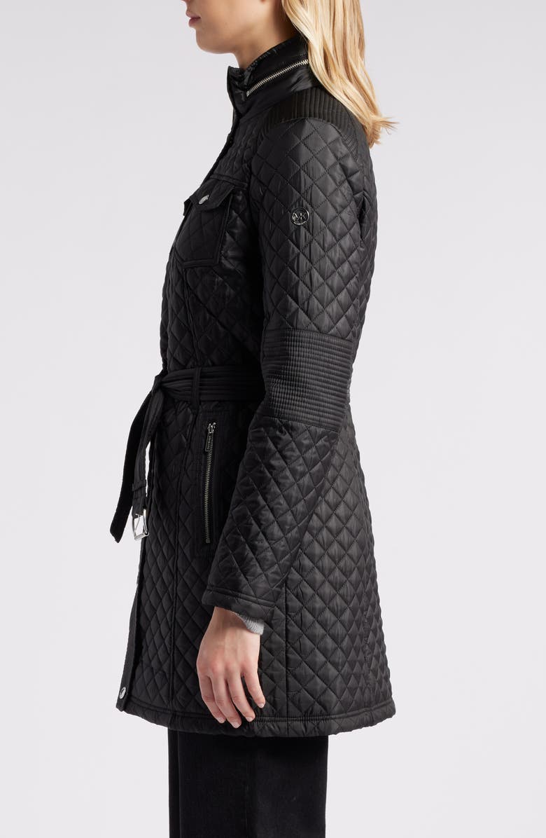 Michael Kors Belted Diamond Quilted Jacket with Stowaway Hood, Alternate, color, 