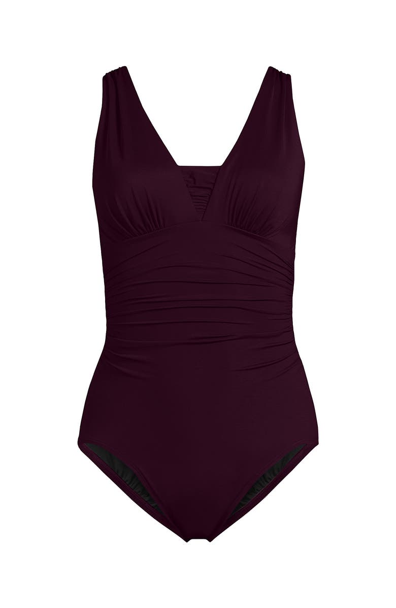 Lands' End SlenderSuit Grecian Tummy Control Chlorine Resistant One Piece Swimsuit, Alternate, color, Dark Wine