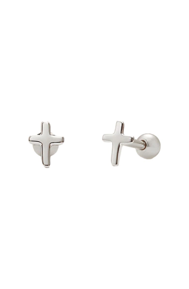 MADE BY MARY Cross Stud Earrings, Main, color, Silver