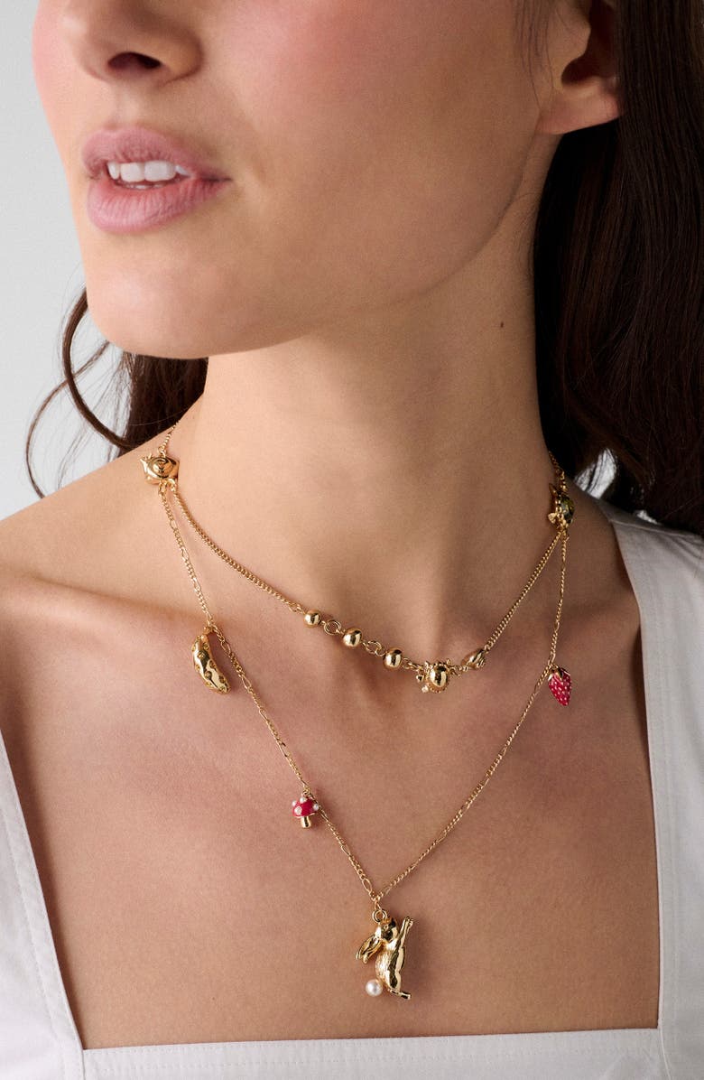 Kate Spade New York secret garden charm necklace, Alternate, color, Gold Multi