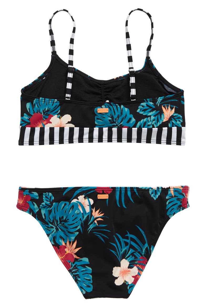 Two-Piece Mixed Print Swimsuit, Alternate, color, BLACK