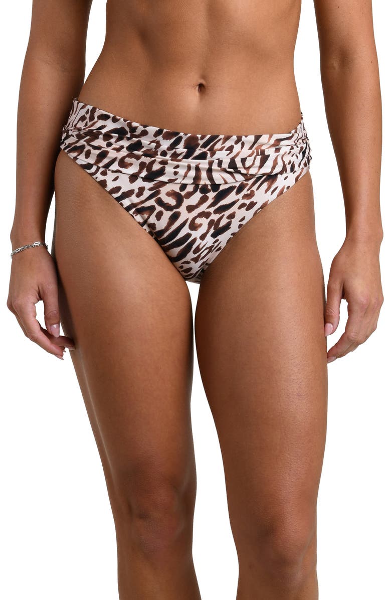 La Blanca Fierce Territory Leopard Print Hipster Bikini Bottoms, Main, color, Taupe