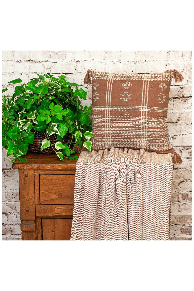 Tassel Trim Square Accent Pillow, Alternate, color, BROWN