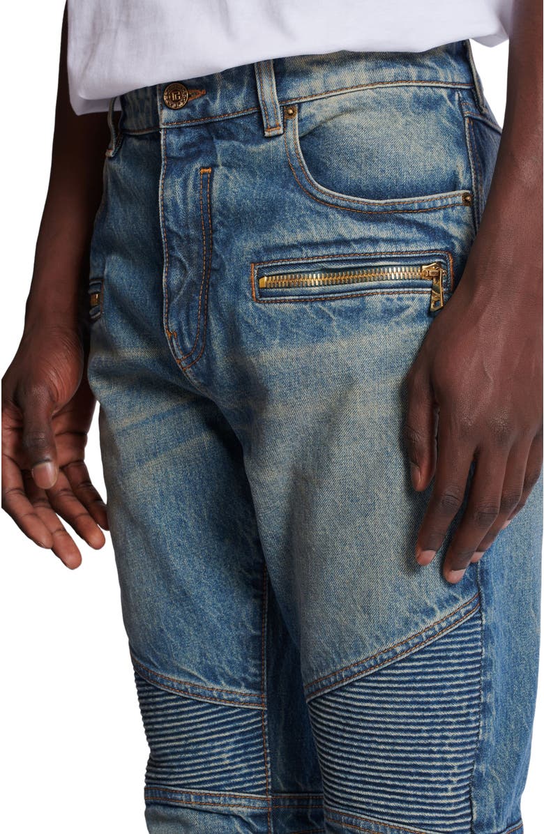 Balmain Biker jeans in vintage denim, Alternate, color, Blue